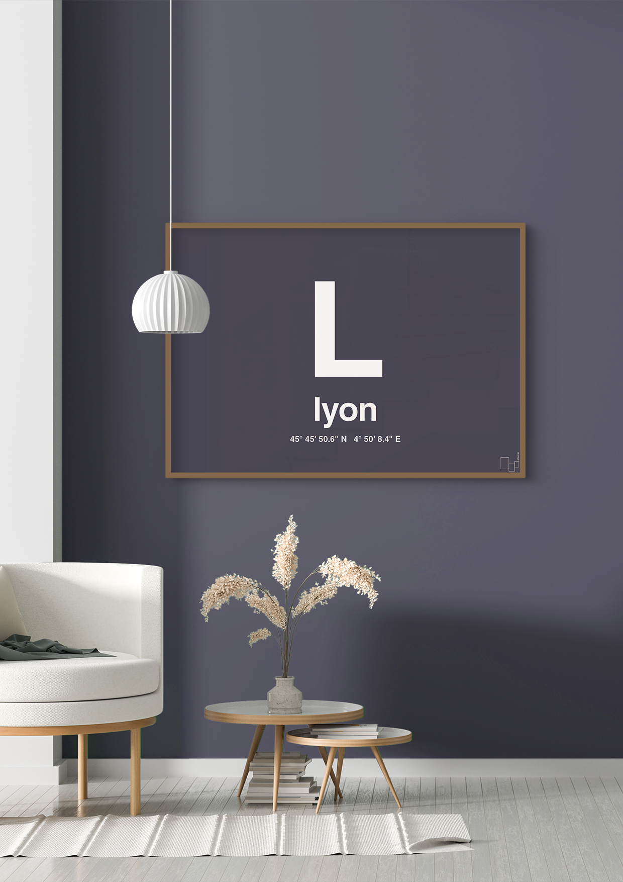 plakat: byplakat lyon med koordinater - graphic charcoal-Byer-A1two3