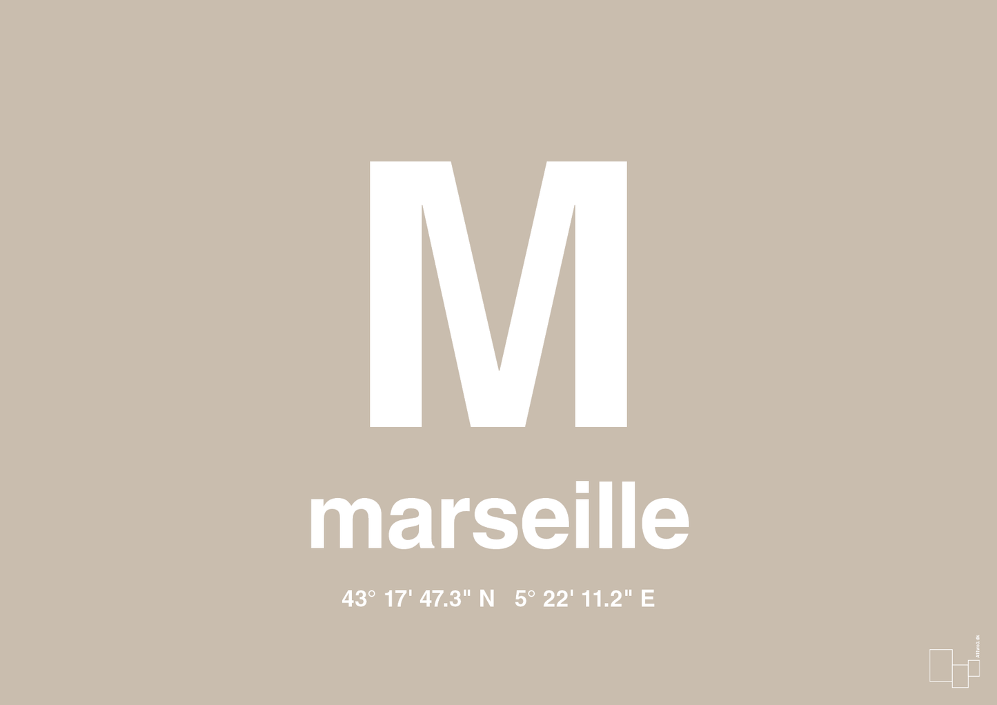 plakat: byplakat marseille med koordinater - creamy mushroom-Byer-A1two3