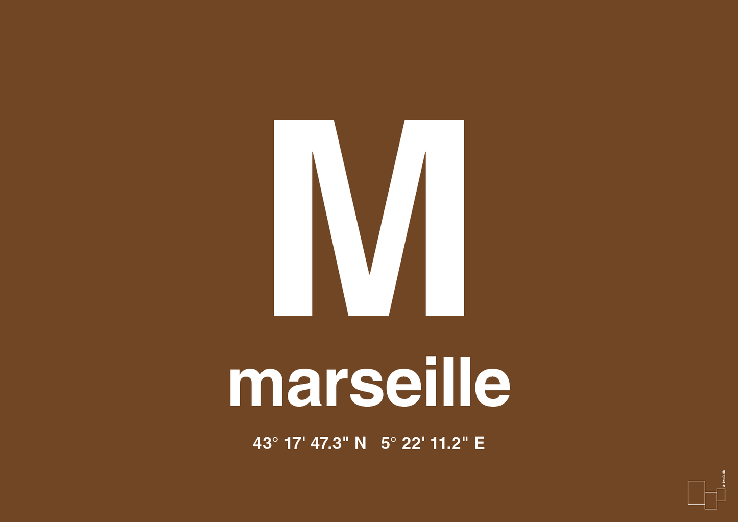 plakat: byplakat marseille med koordinater - dark brown-Byer-A1two3