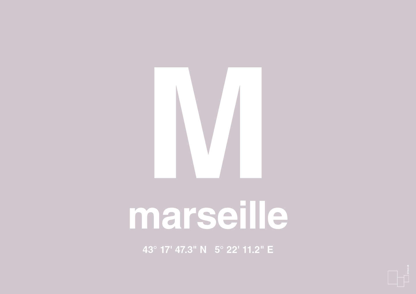 plakat: byplakat marseille med koordinater - dusty lilac-Byer-A1two3