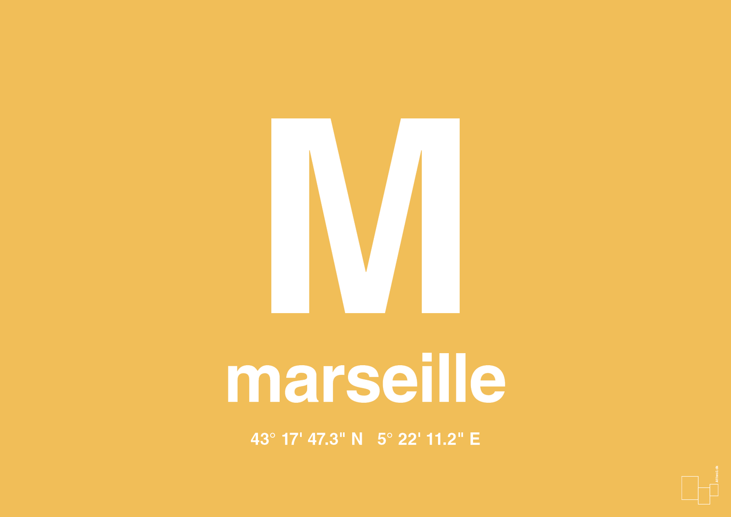 plakat: byplakat marseille med koordinater - honeycomb-Byer-A1two3