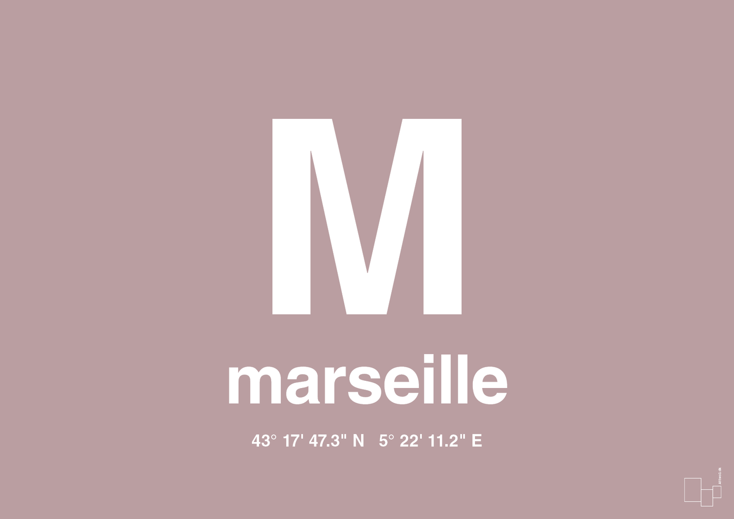 plakat: byplakat marseille med koordinater - light rose-Byer-A1two3