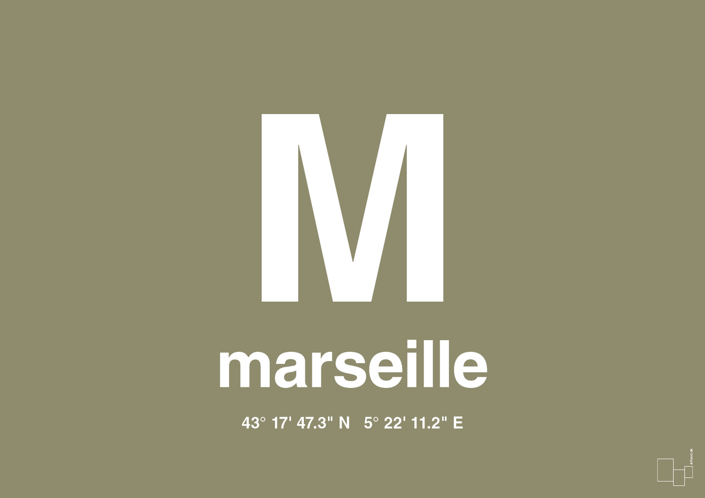 plakat: byplakat marseille med koordinater - misty forrest-Byer-A1two3