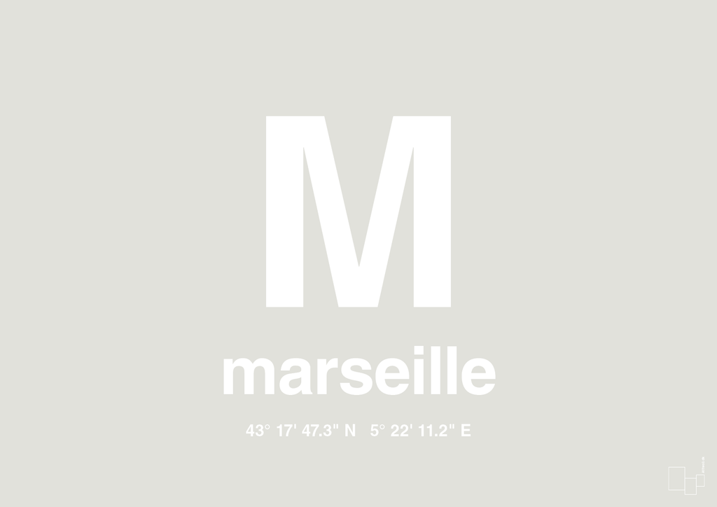 plakat: byplakat marseille med koordinater - painters white-Byer-A1two3