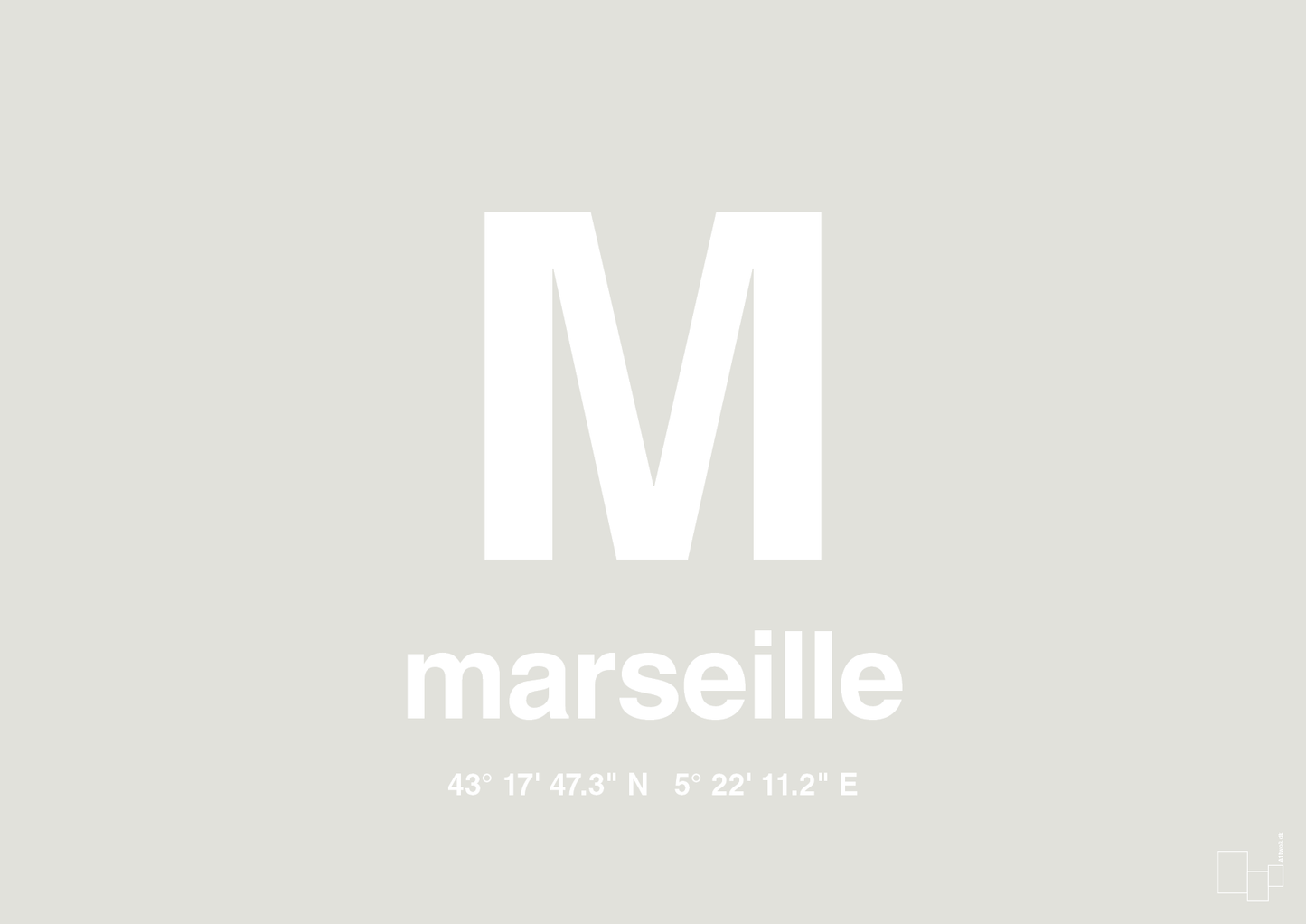 plakat: byplakat marseille med koordinater - painters white-Byer-A1two3