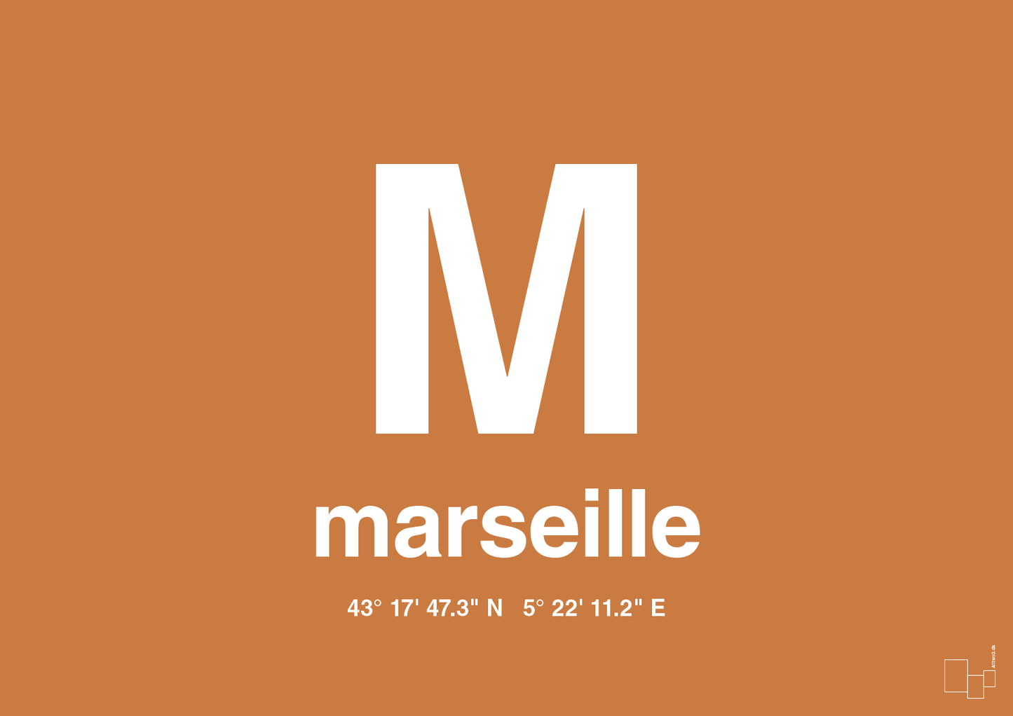 plakat: byplakat marseille med koordinater - rumba orange-Byer-A1two3