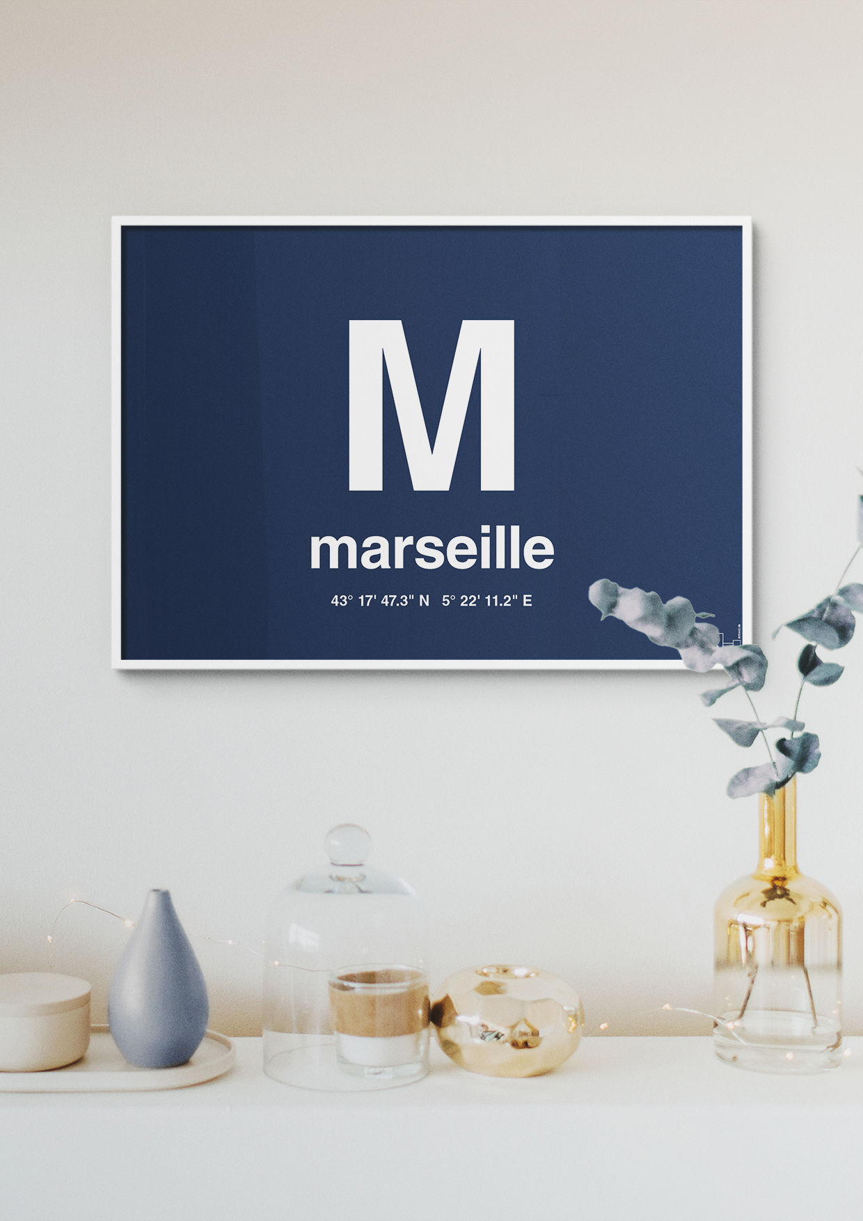 plakat: byplakat marseille med koordinater - graphic charcoal-Byer-A1two3