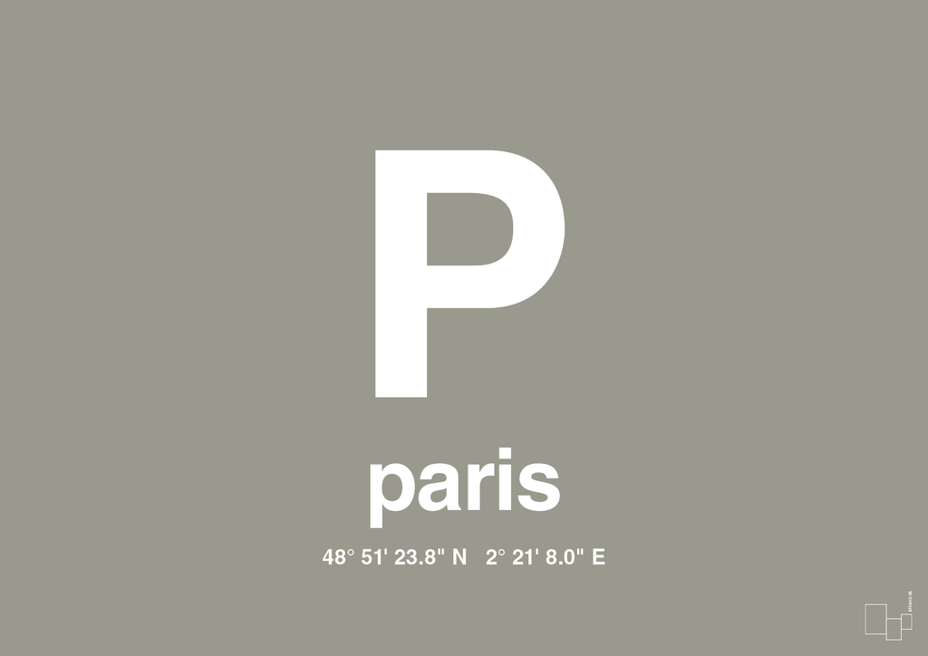 plakat: byplakat paris med koordinater - battleship gray-Byer-A1two3