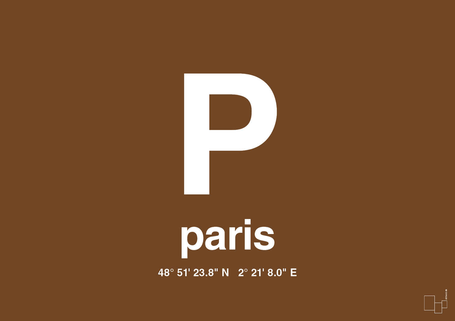 plakat: byplakat paris med koordinater - dark brown-Byer-A1two3