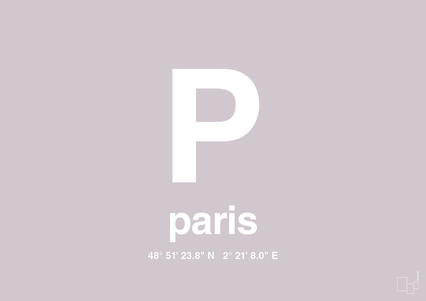 plakat: byplakat paris med koordinater - dusty lilac-Byer-A1two3