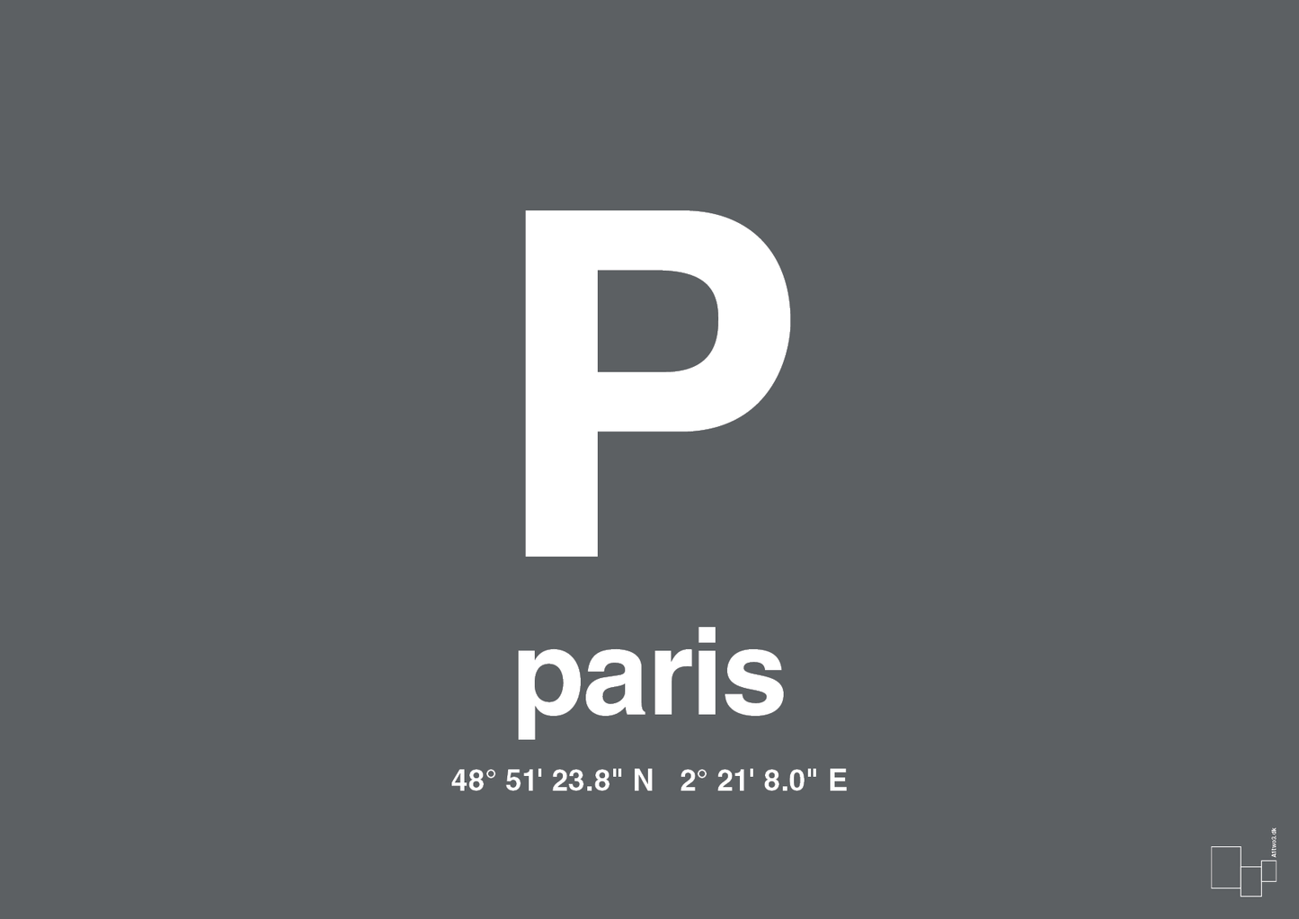 plakat: byplakat paris med koordinater - graphic charcoal-Byer-A1two3