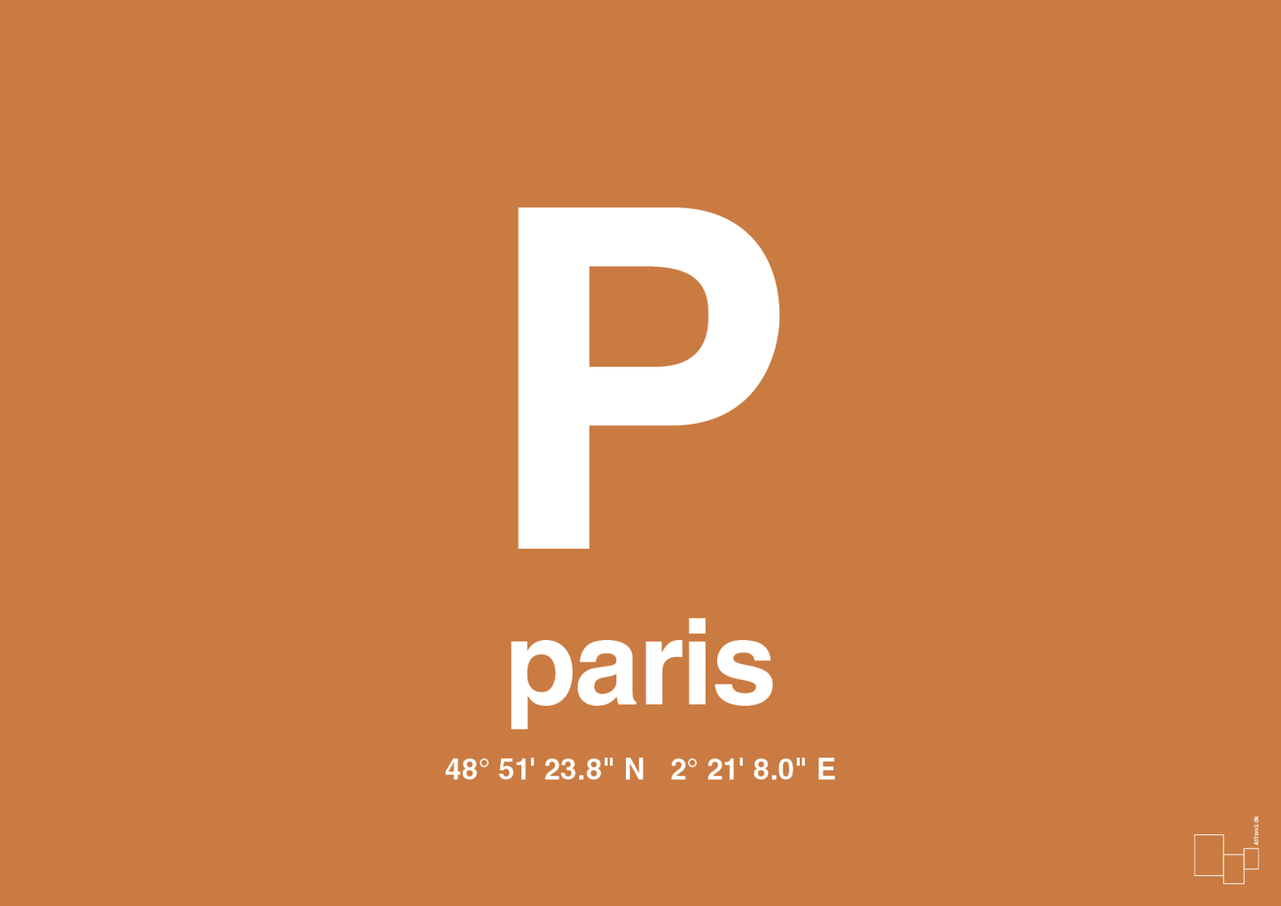 plakat: byplakat paris med koordinater - rumba orange-Byer-A1two3