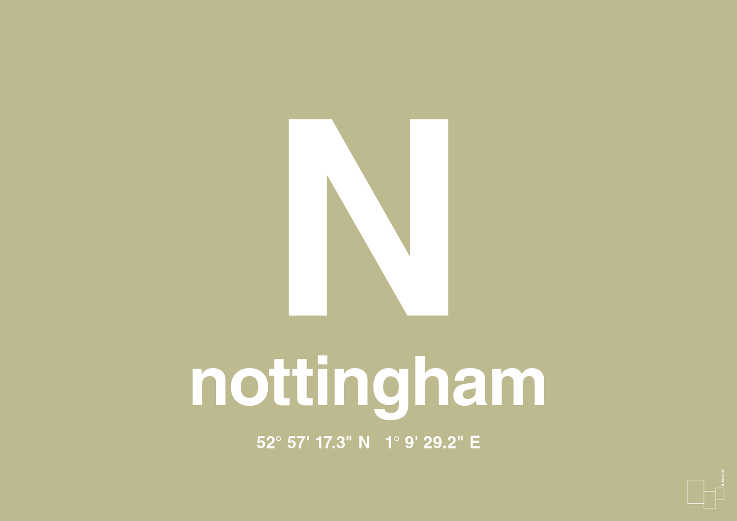 plakat: byplakat nottingham med koordinater - back to nature-Byer-A1two3