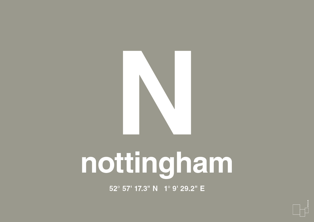 plakat: byplakat nottingham med koordinater - battleship gray-Byer-A1two3