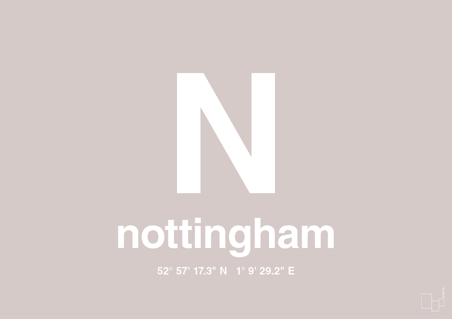 plakat: byplakat nottingham med koordinater - broken beige-Byer-A1two3