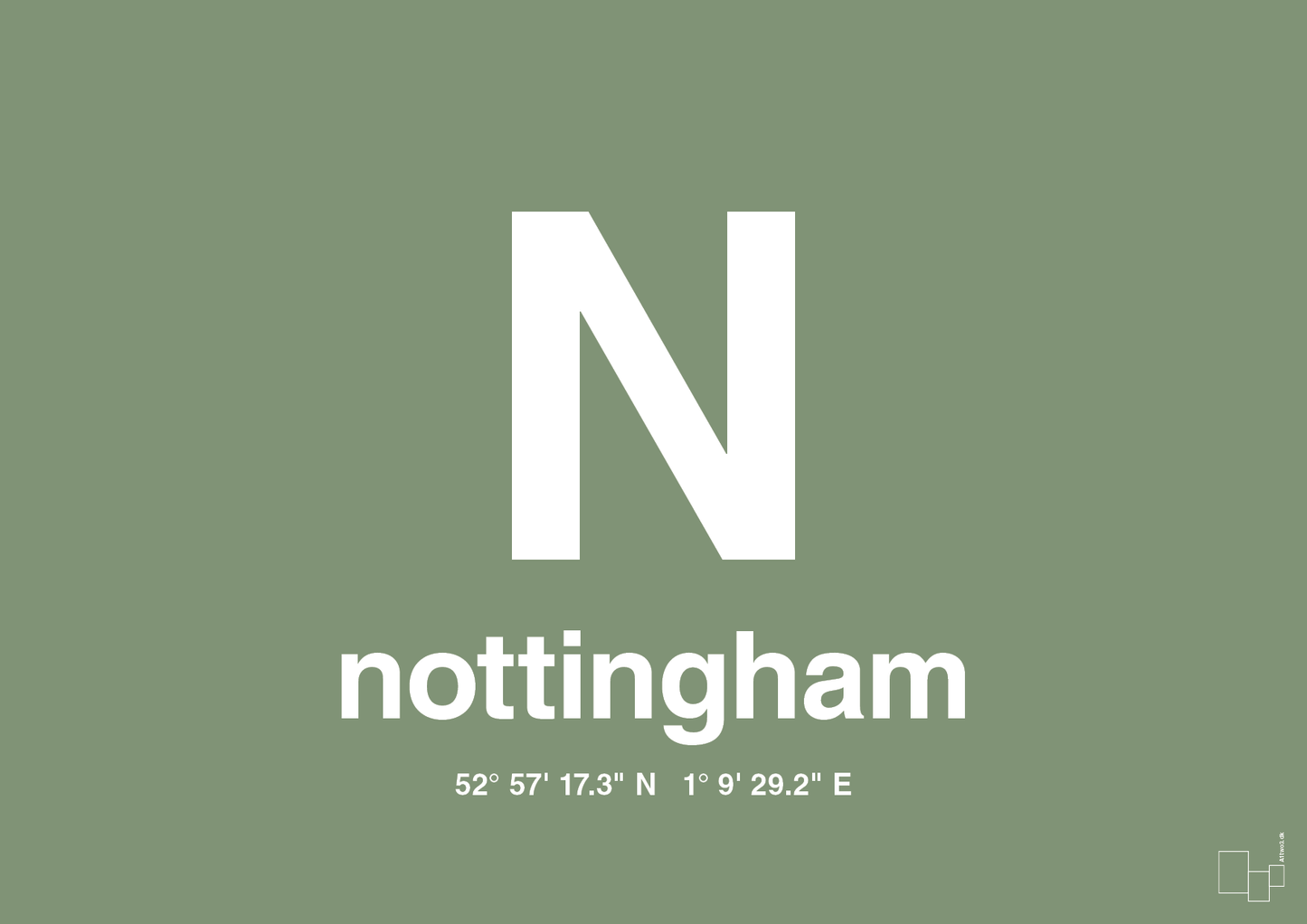 plakat: byplakat nottingham med koordinater - jade-Byer-A1two3