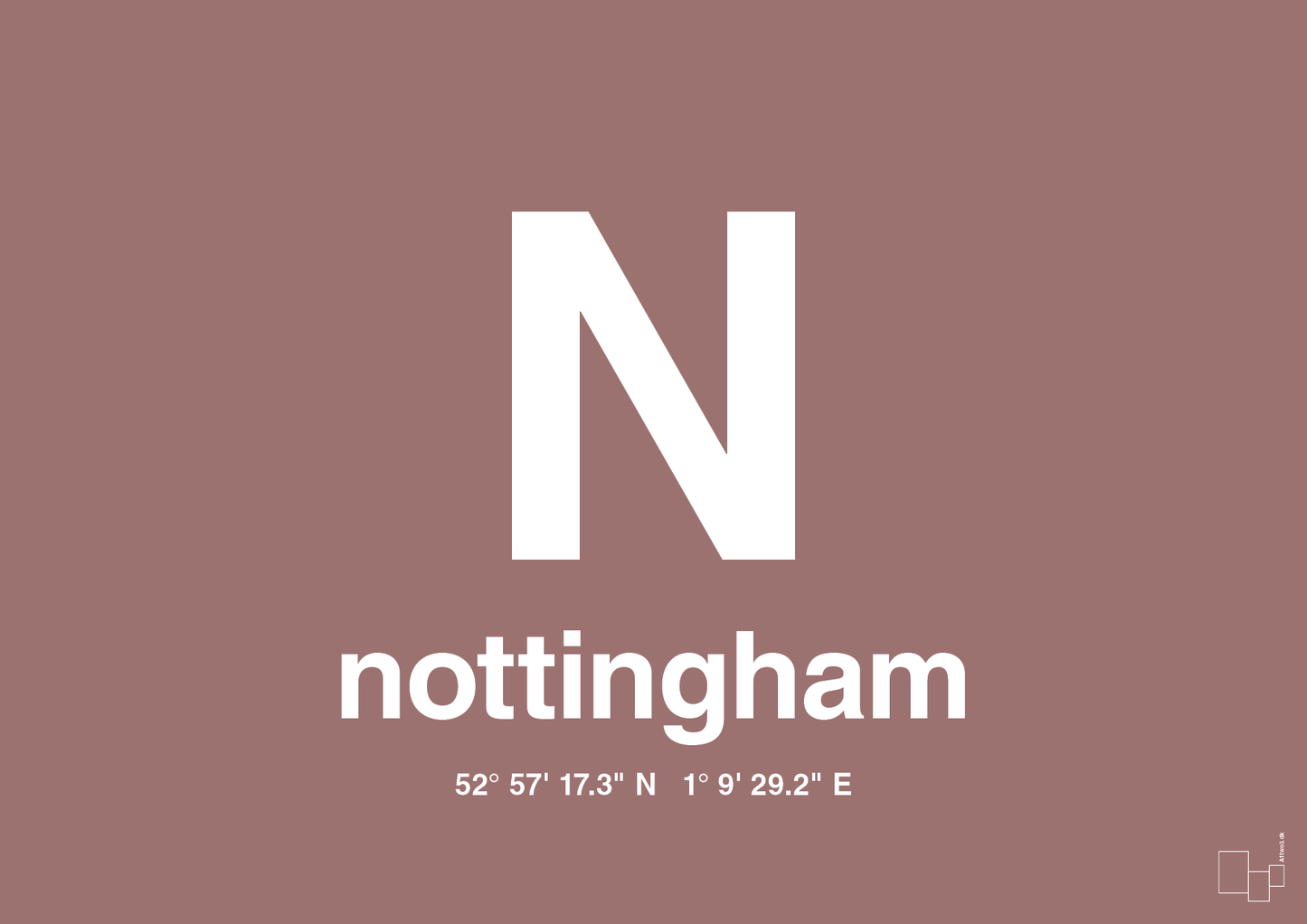 plakat: byplakat nottingham med koordinater - plum-Byer-A1two3