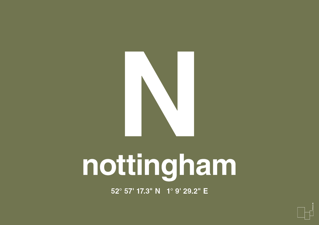 plakat: byplakat nottingham med koordinater - secret meadow-Byer-A1two3