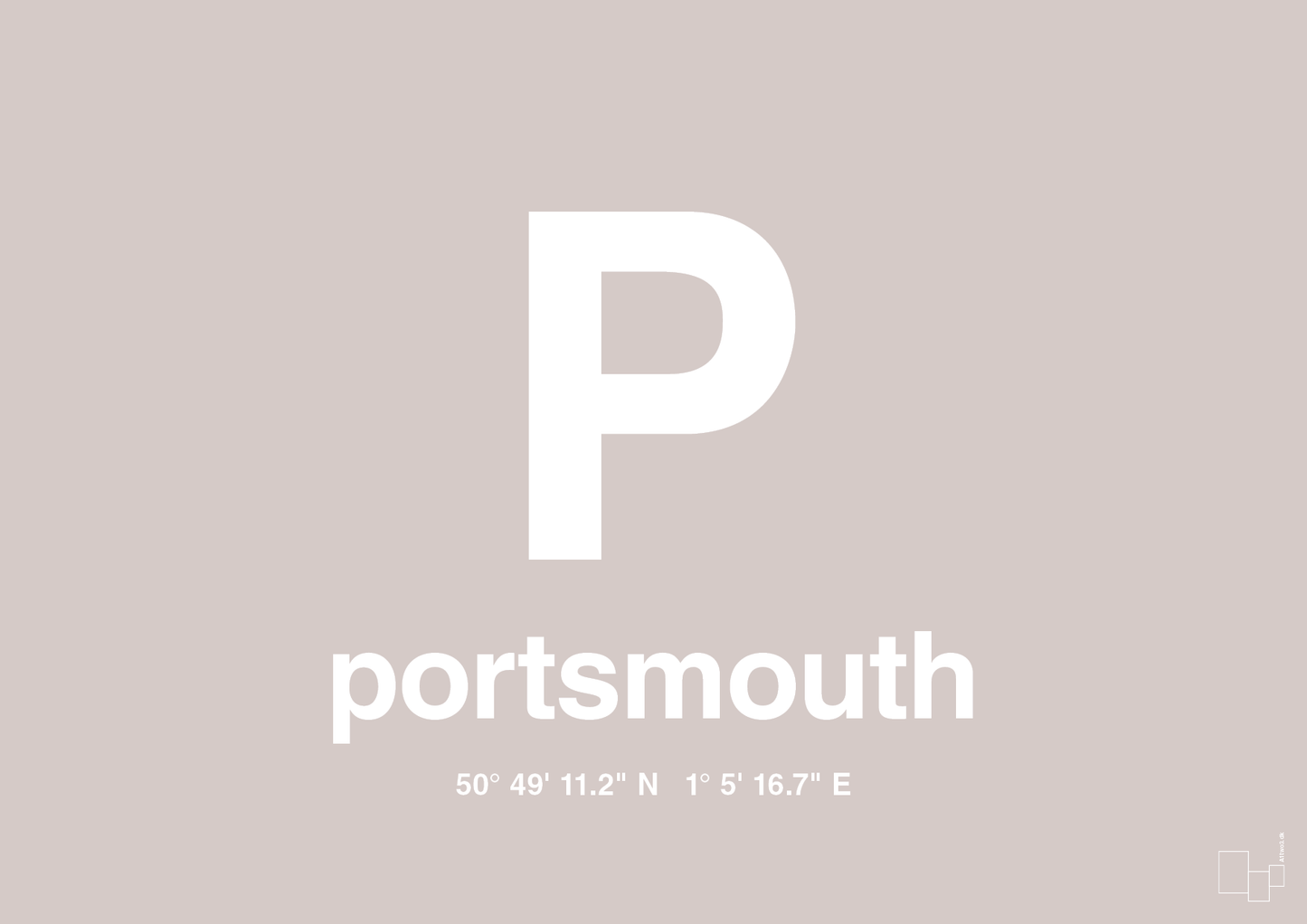 plakat: byplakat portsmouth med koordinater - broken beige-Byer-A1two3