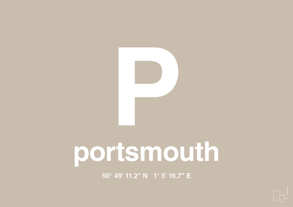 plakat: byplakat portsmouth med koordinater - creamy mushroom-Byer-A1two3