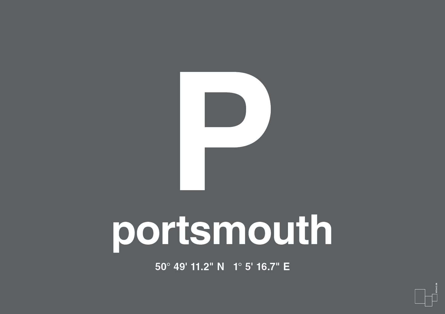 plakat: byplakat portsmouth med koordinater - graphic charcoal-Byer-A1two3