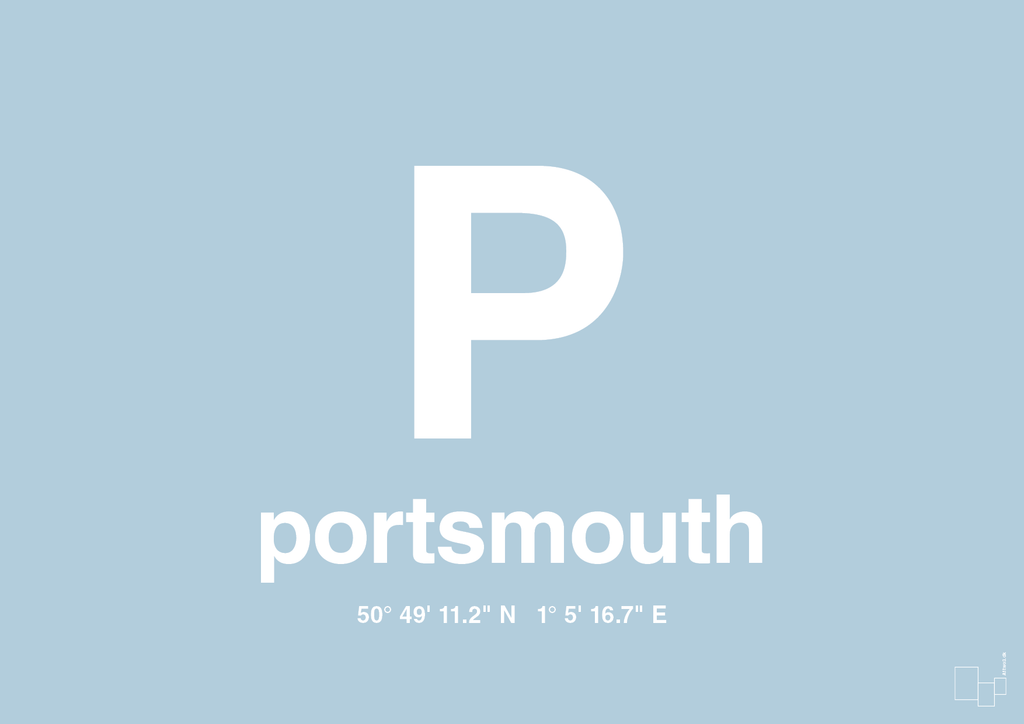 plakat: byplakat portsmouth med koordinater - heavenly blue-Byer-A1two3