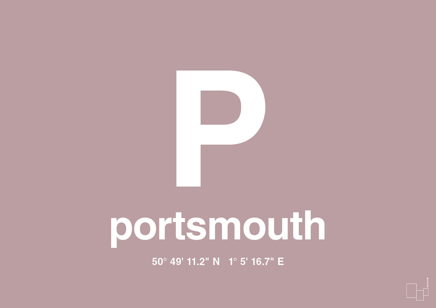 plakat: byplakat portsmouth med koordinater - light rose-Byer-A1two3