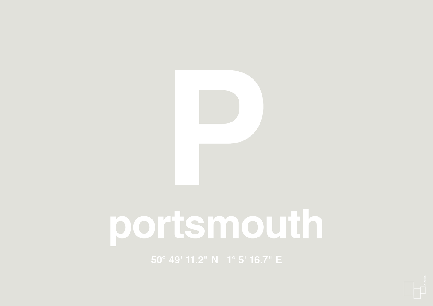 plakat: byplakat portsmouth med koordinater - painters white-Byer-A1two3