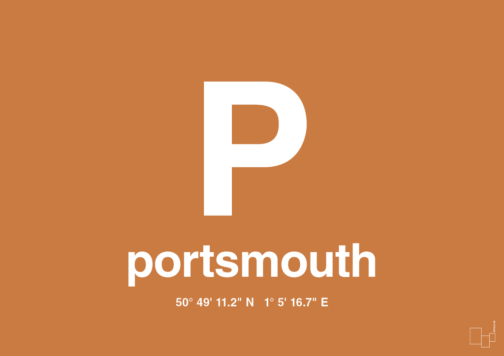 plakat: byplakat portsmouth med koordinater - rumba orange-Byer-A1two3