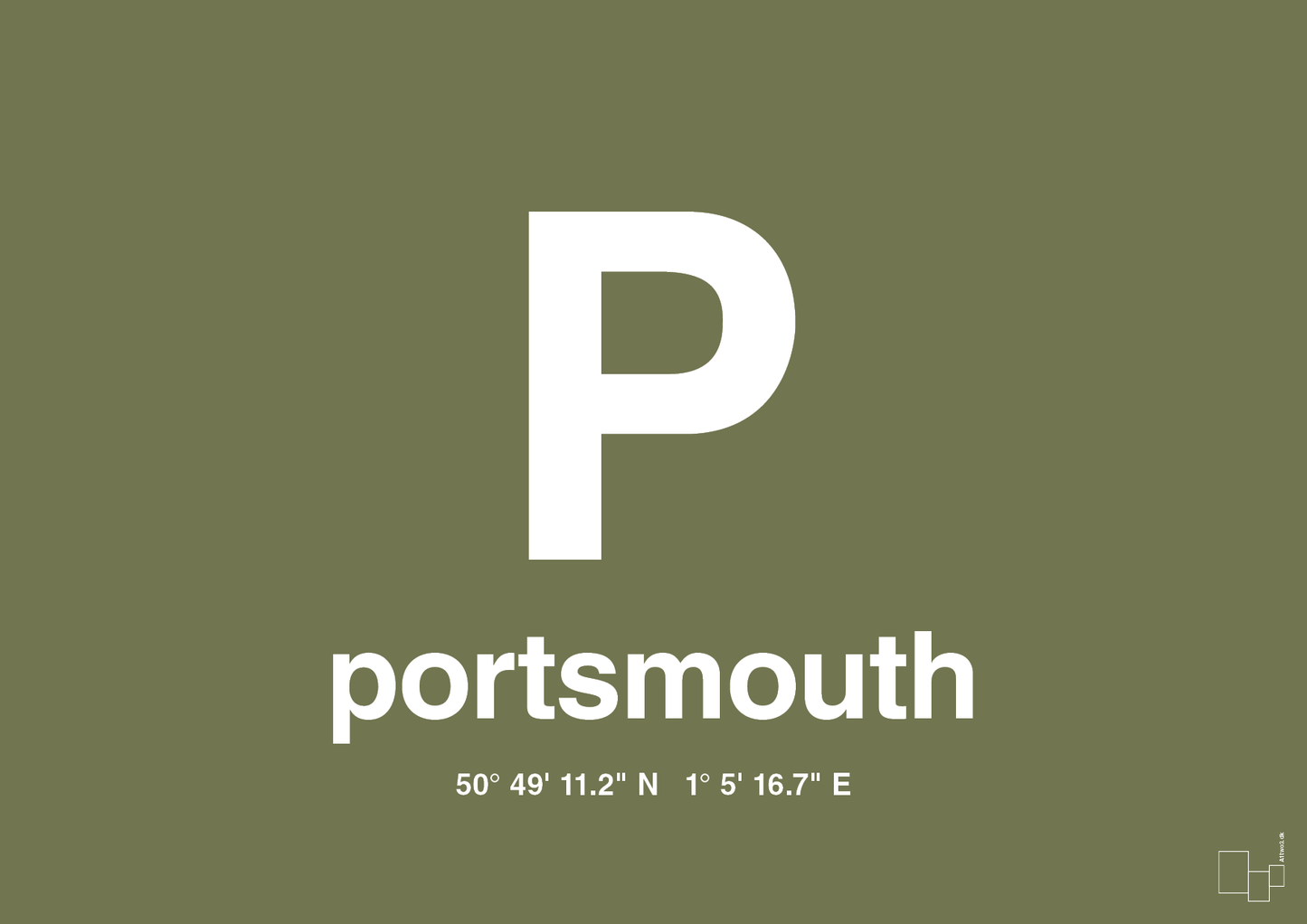 plakat: byplakat portsmouth med koordinater - secret meadow-Byer-A1two3