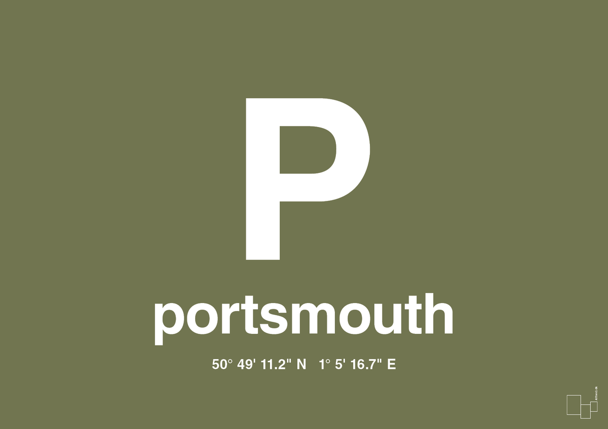 plakat: byplakat portsmouth med koordinater - secret meadow-Byer-A1two3