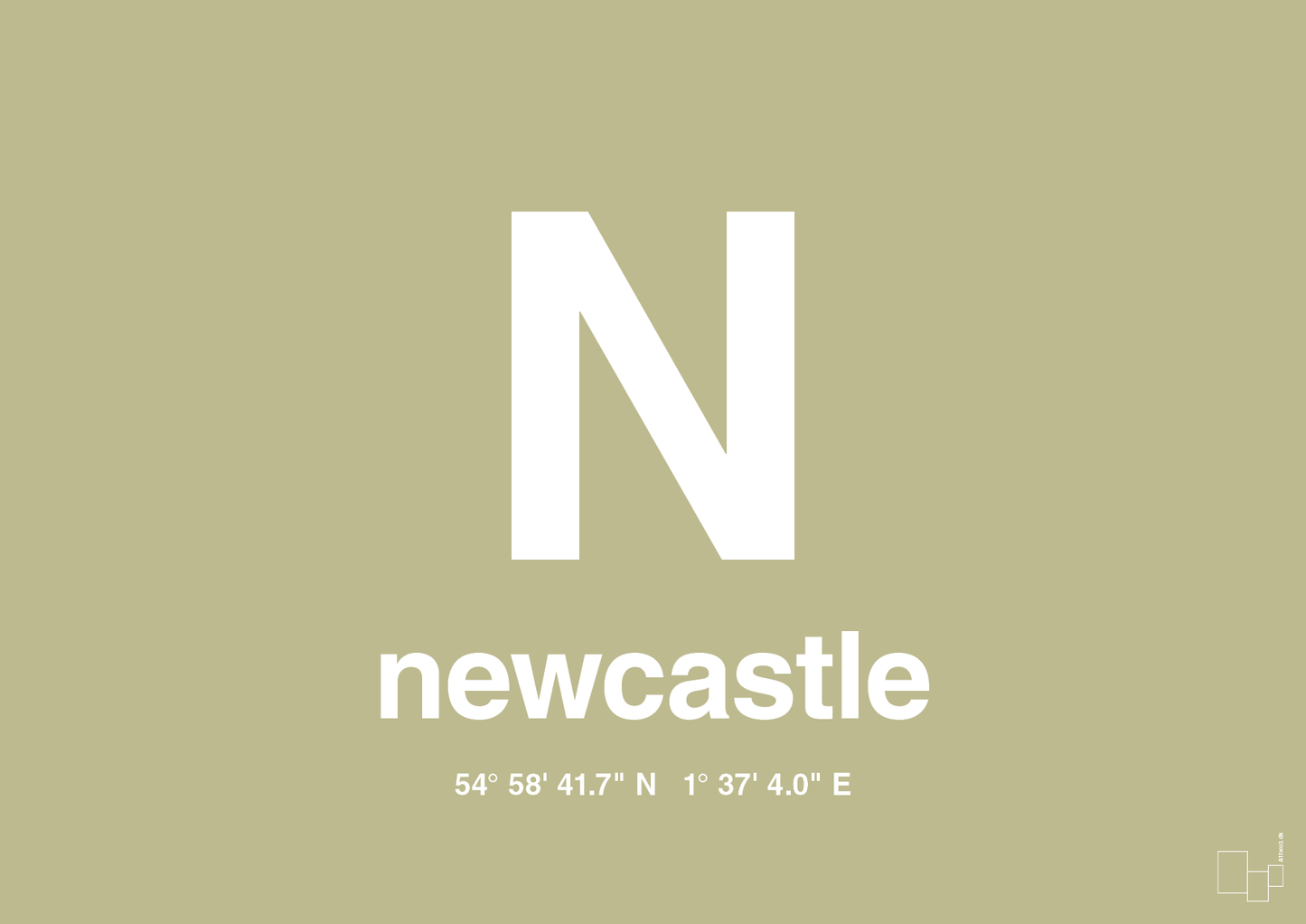 plakat: byplakat newcastle med koordinater - back to nature-Byer-A1two3