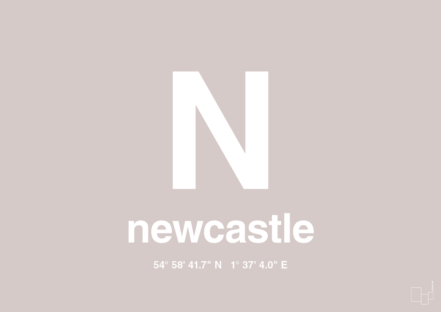 plakat: byplakat newcastle med koordinater - broken beige-Byer-A1two3