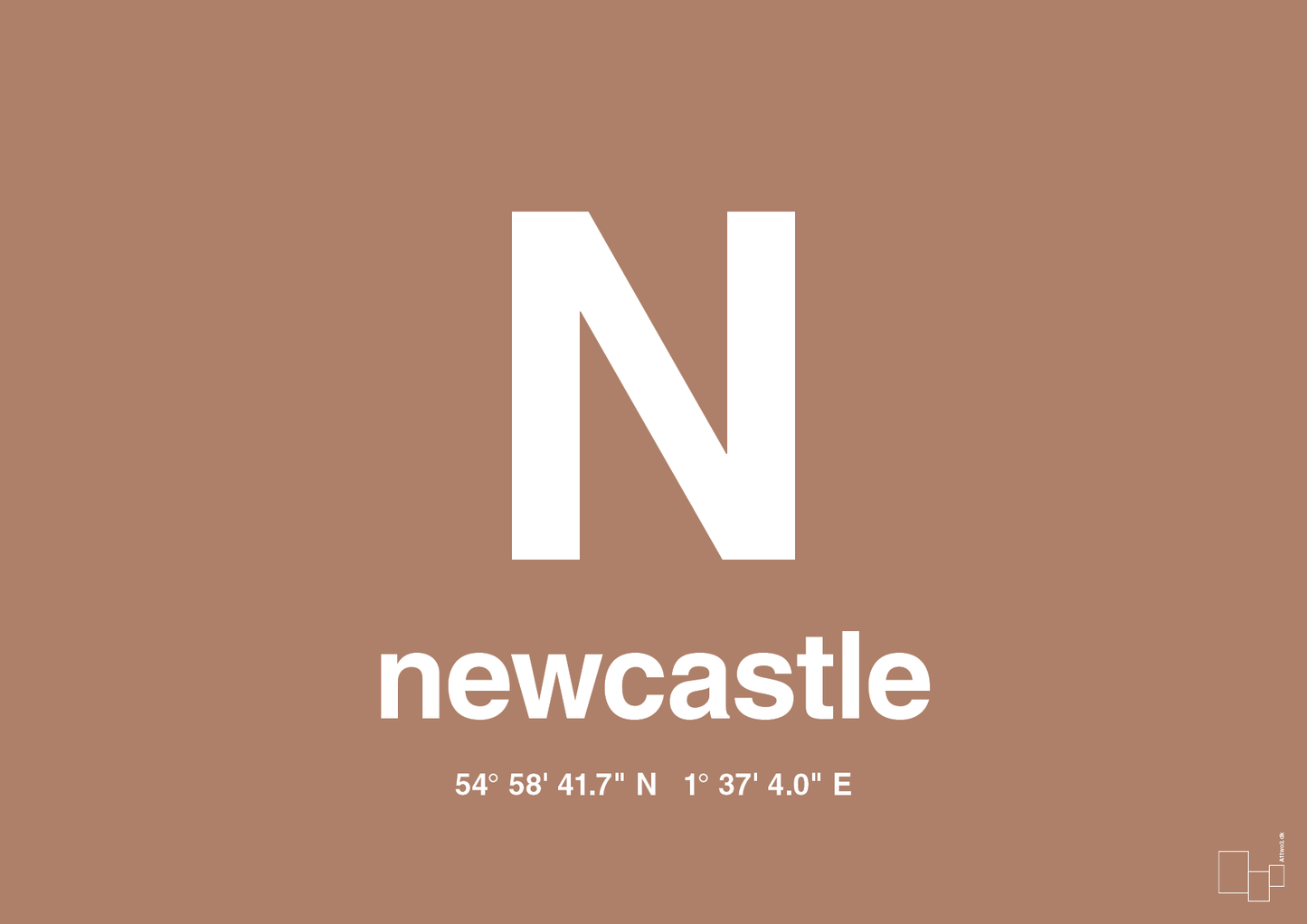 plakat: byplakat newcastle med koordinater - cider spice-Byer-A1two3