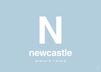plakat: byplakat newcastle med koordinater - heavenly blue-Byer-A1two3