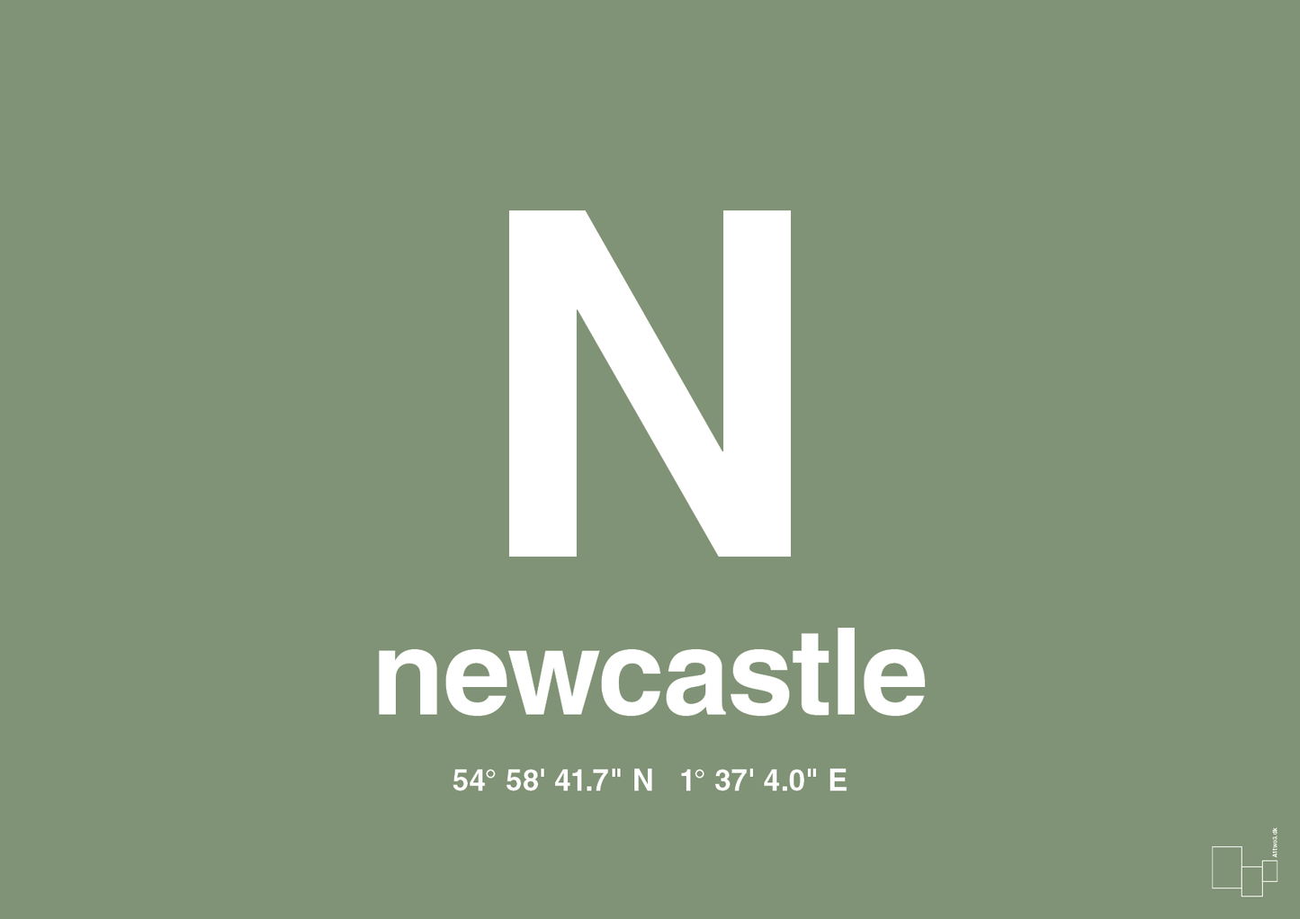 plakat: byplakat newcastle med koordinater - jade-Byer-A1two3