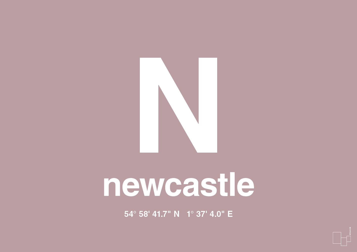 plakat: byplakat newcastle med koordinater - light rose-Byer-A1two3