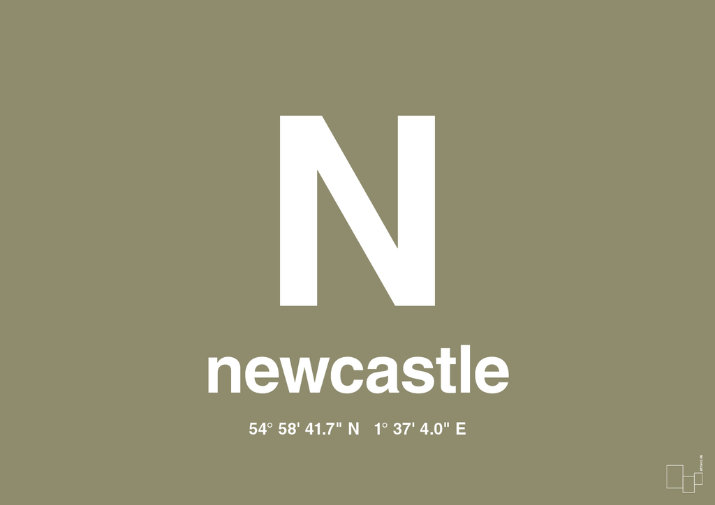 plakat: byplakat newcastle med koordinater - misty forrest-Byer-A1two3