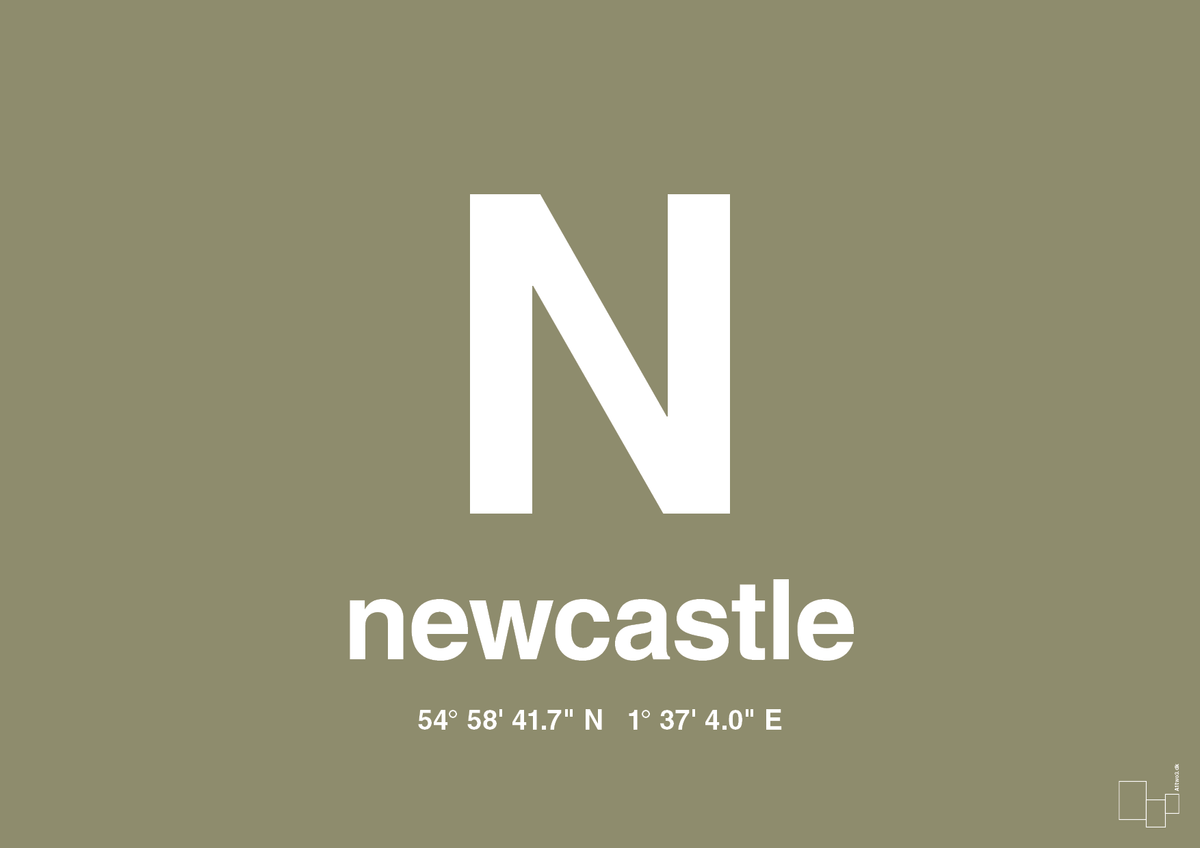 plakat: byplakat newcastle med koordinater - misty forrest-Byer-A1two3