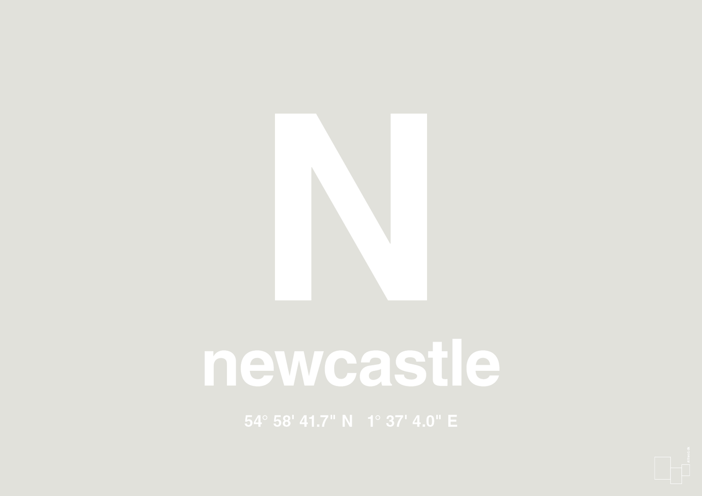 plakat: byplakat newcastle med koordinater - painters white-Byer-A1two3
