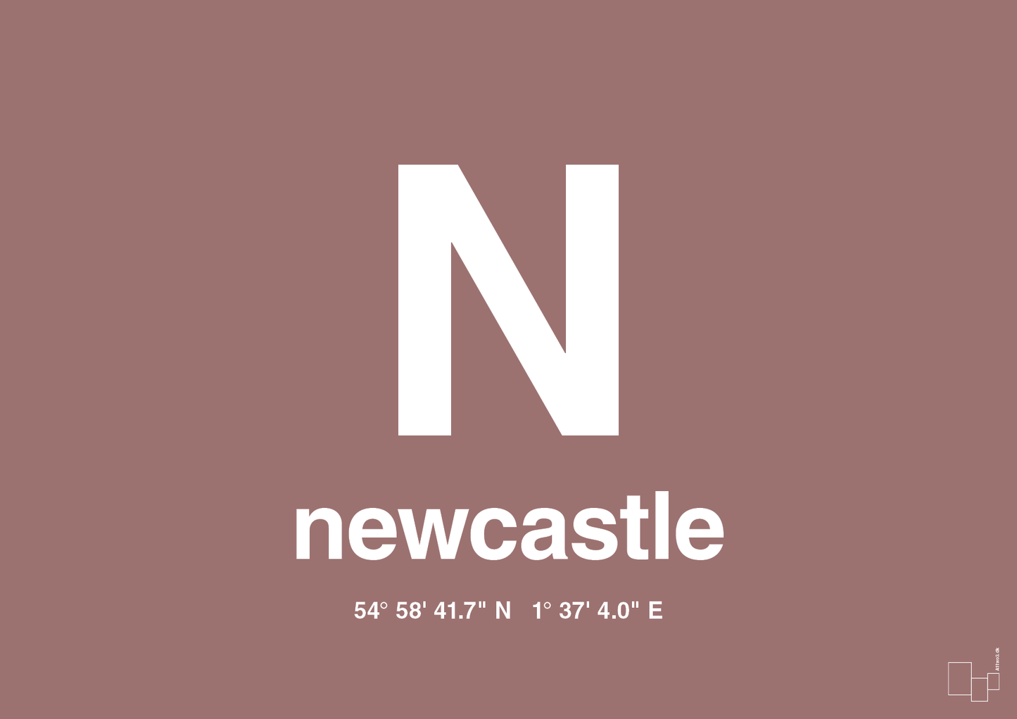 plakat: byplakat newcastle med koordinater - plum-Byer-A1two3