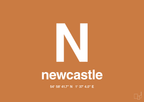 plakat: byplakat newcastle med koordinater - rumba orange-Byer-A1two3