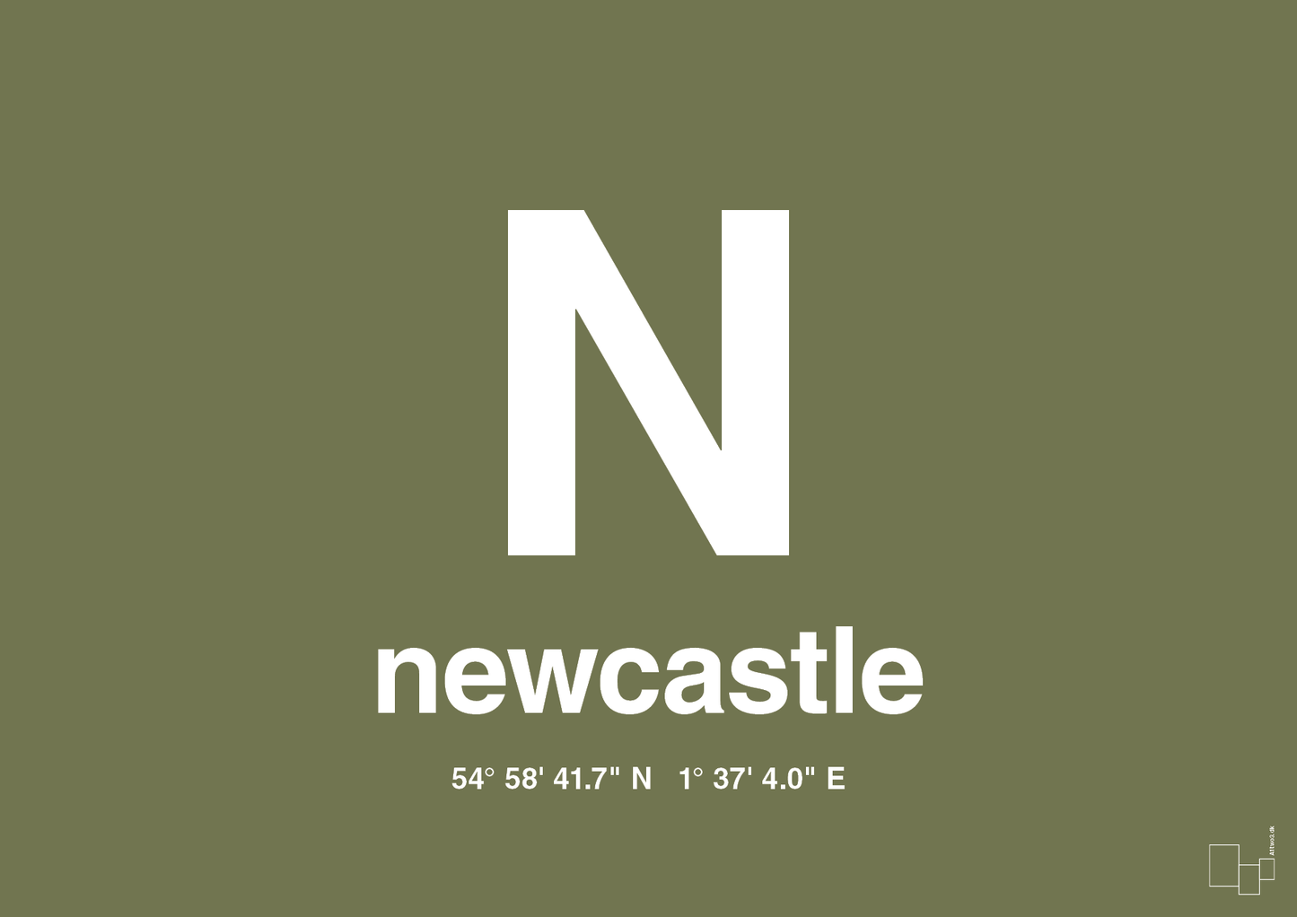 plakat: byplakat newcastle med koordinater - secret meadow-Byer-A1two3