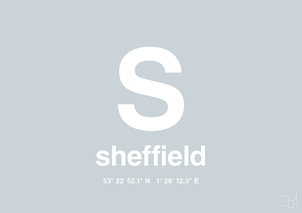 plakat: byplakat sheffield med koordinater - light drizzle-Byer-A1two3