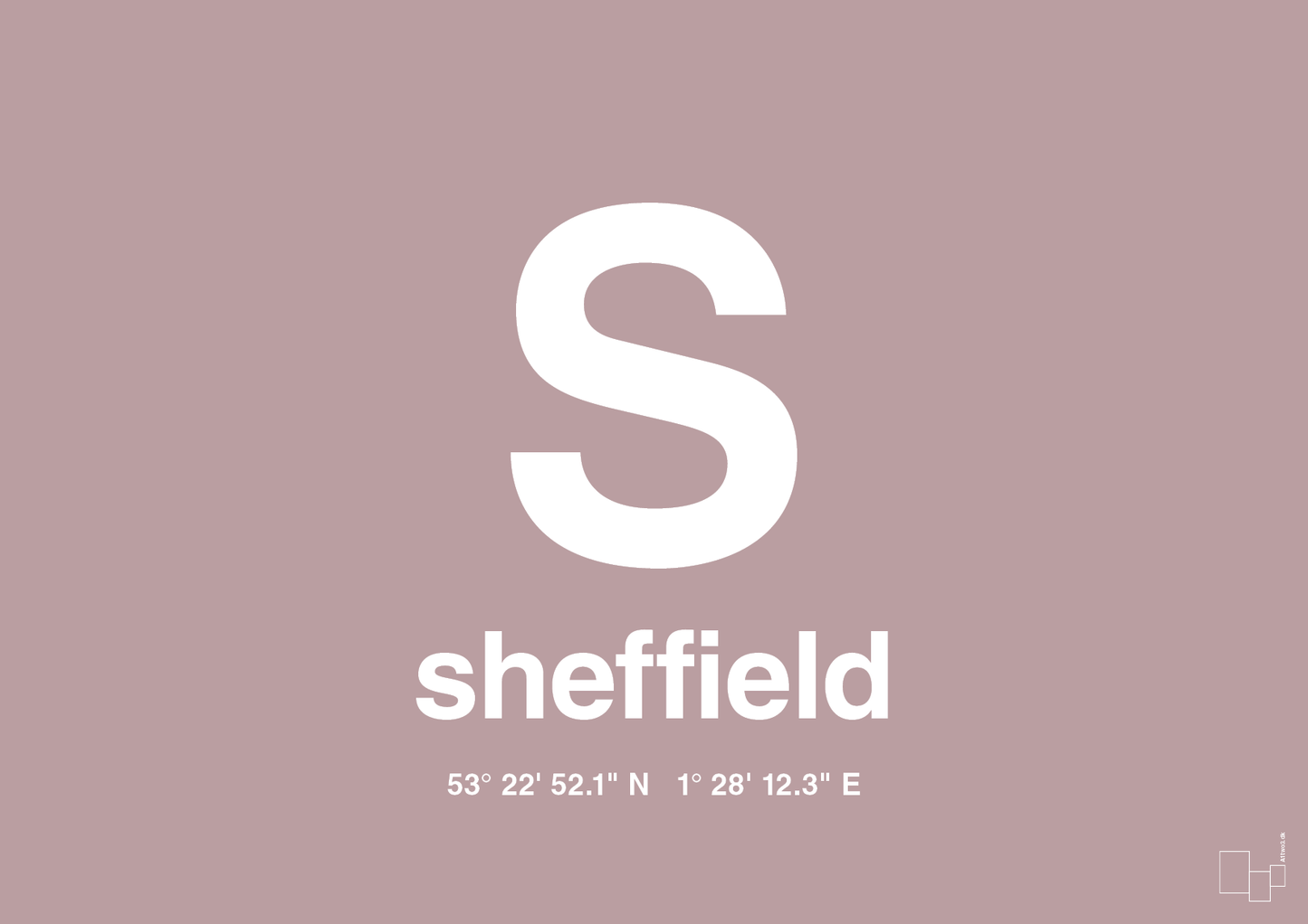 plakat: byplakat sheffield med koordinater - light rose-Byer-A1two3