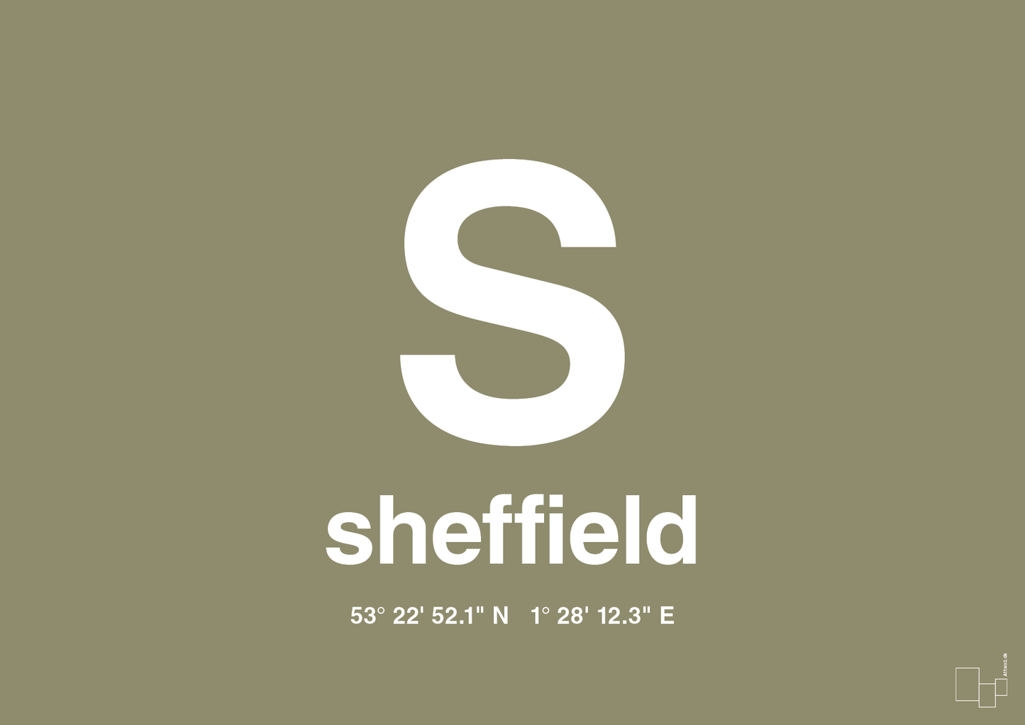 plakat: byplakat sheffield med koordinater - misty forrest-Byer-A1two3