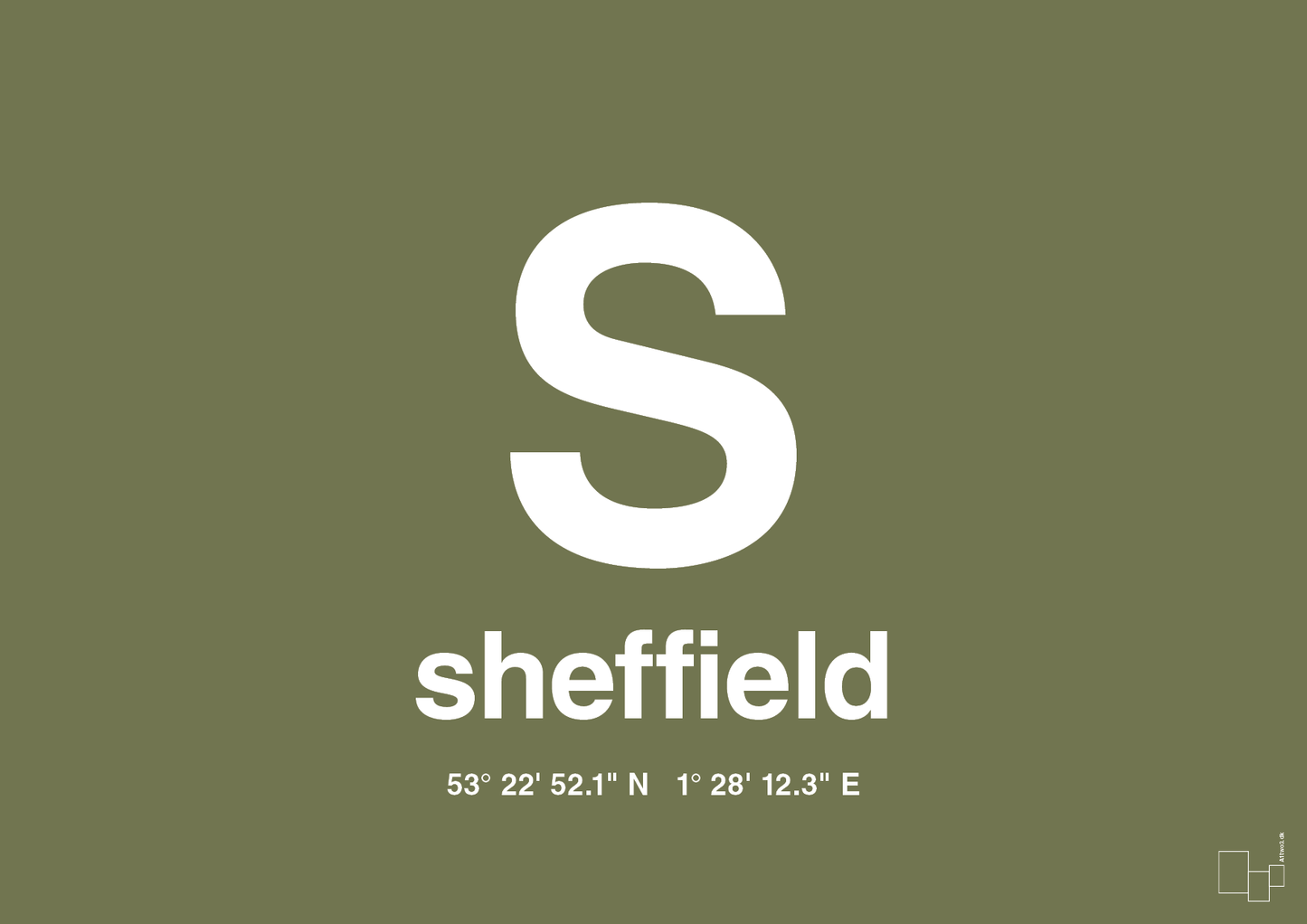 plakat: byplakat sheffield med koordinater - secret meadow-Byer-A1two3