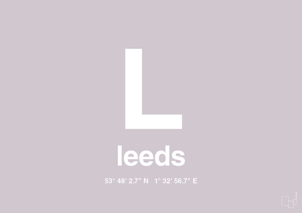 plakat: byplakat leeds med koordinater - dusty lilac-Byer-A1two3