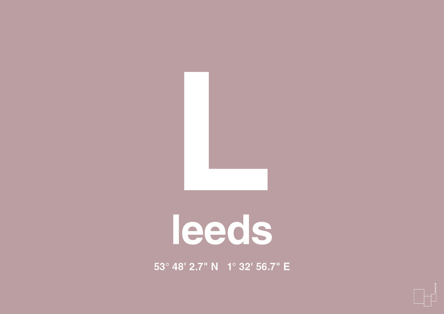 plakat: byplakat leeds med koordinater - light rose-Byer-A1two3