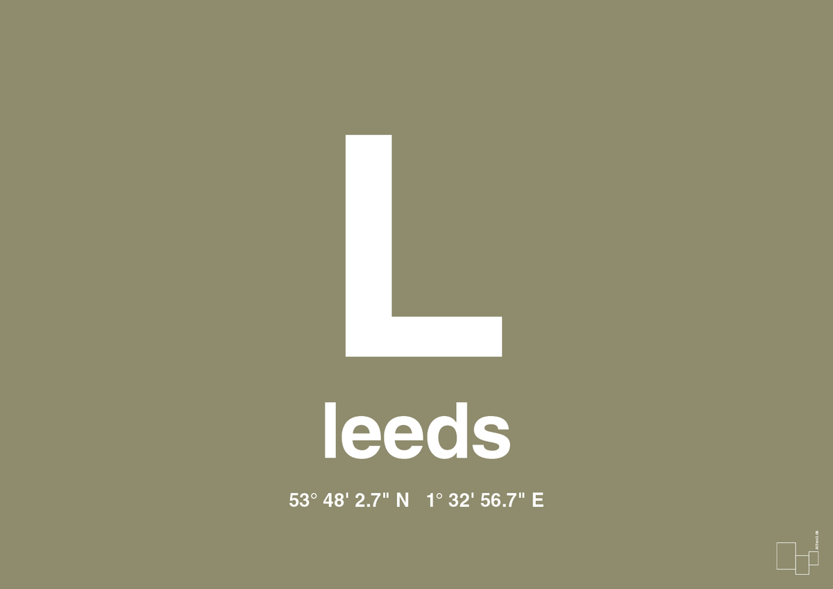 plakat: byplakat leeds med koordinater - misty forrest-Byer-A1two3